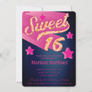 Invitation Cool moderne super star typographie rose bleu