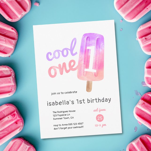 Invitation Cool One Popsicle Girl 1er anniversaire ( Invite shown in 5 x 7 inches, choose size, paper + corner style. Get prints or digital invitations.)