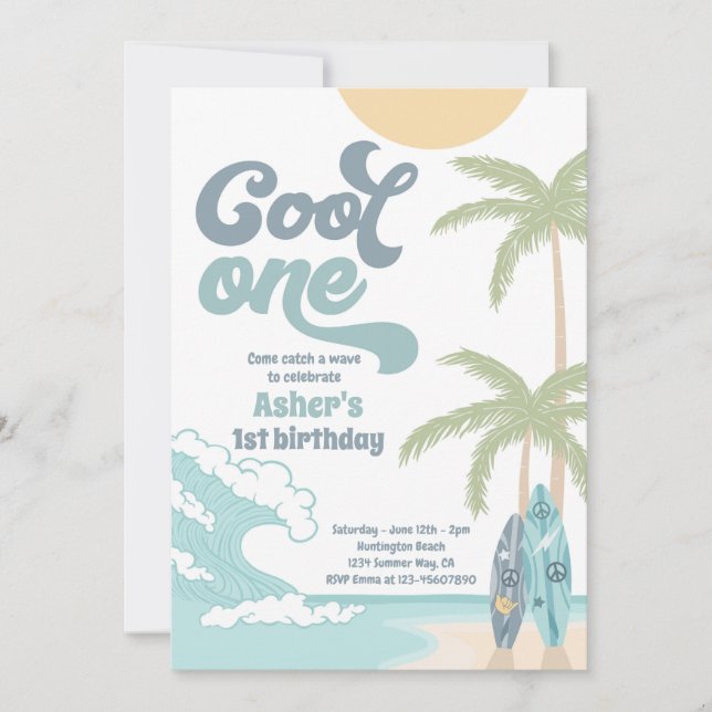 Invitation Cool One Retro Surf 1er anniversaire (Devant)