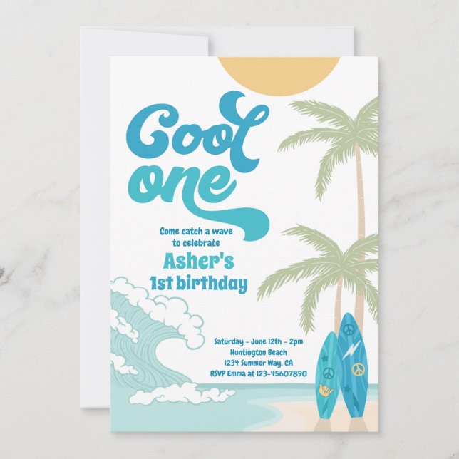 Invitation Cool One Retro Surf 1er anniversaire (Devant)
