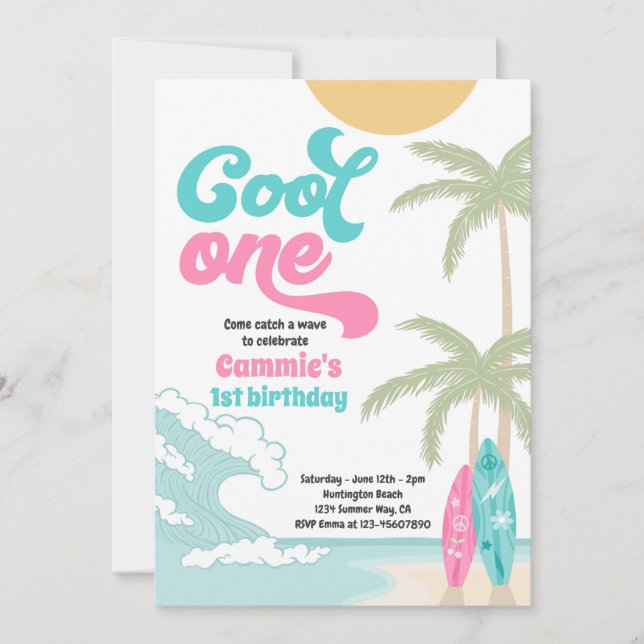 Invitation Cool One Retro Surf 1er anniversaire (Devant)