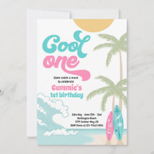 Invitation Cool One Retro Surf 1er anniversaire