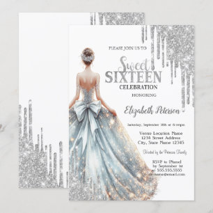 Invitation Cool Parties scintillant en argent, Robe de fille 