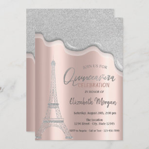 Invitation Cool Parties scintillant, Tour Eiffel Quinceañera