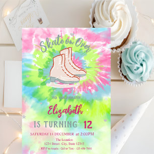 Invitation Cool Patins à glace Tie Dye Anniversaire