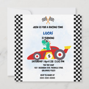 Invitation Cool Red Race voiture garçon Fun Dinosaur fête d'a