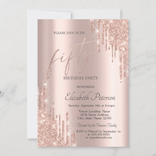 Invitation Cool Rose Gold Parties scintillant Drips 50e anniv