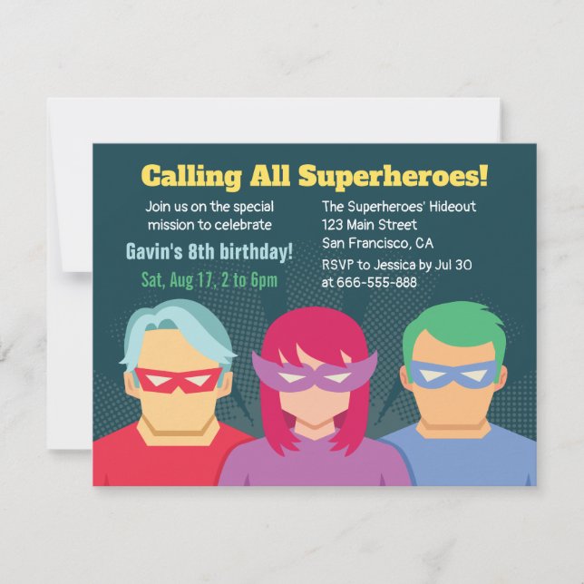 Invitation Cool Superhero fête d'anniversaire (Devant)