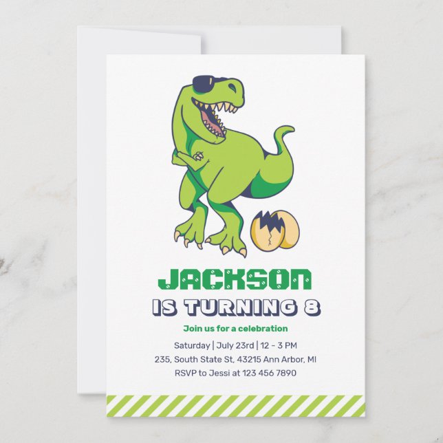 Invitation Cool T-Rex Green Dinosaur Parti Anniversaire de en (Devant)