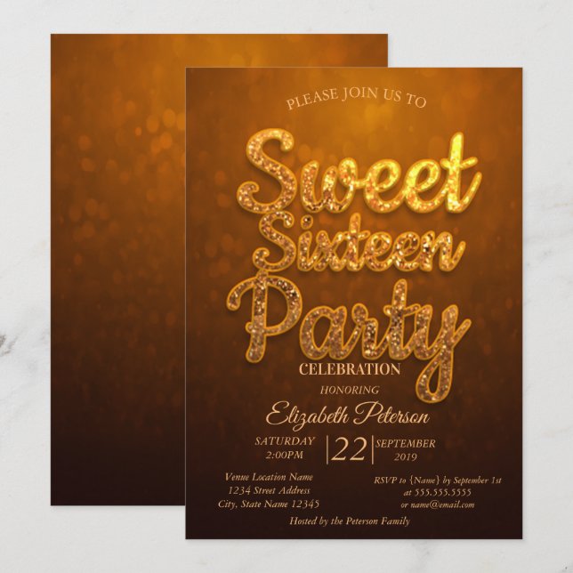 Invitation Cool tendance Sweet 16 Party (Devant / Derrière)
