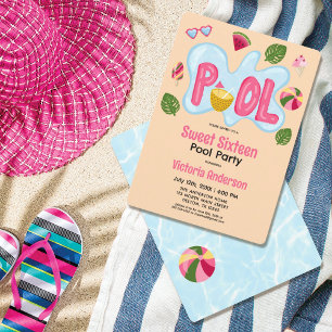Invitation Cool Tropical Summer Pool Party Sweet 16