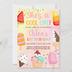 Invitation Cool Un 1er, première fille d'anniversaire invitat