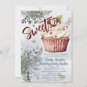 Invitation Cool vintage aquarelle verte cupcake