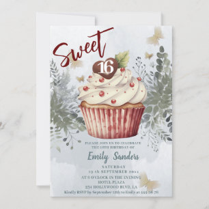 Invitation Cool vintage aquarelle verte cupcake