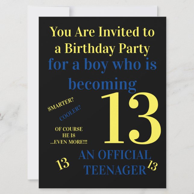 Invitation Cool Vous avez 13 ans, anniversaire officiel d'ado (Devant)
