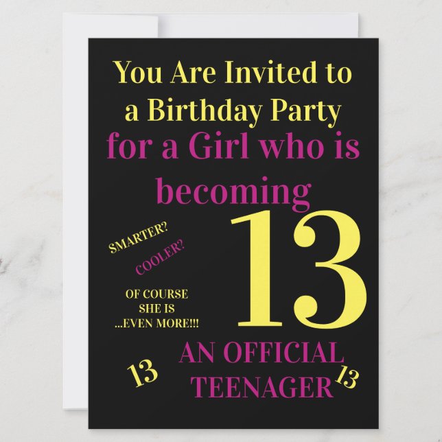 Invitation Cool Vous avez 13 ans Anniversaire officielle d'ad (Devant)