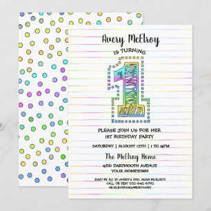 Invitation Cool Whimsical Fun 1er Anniversaire Fête Invitatio