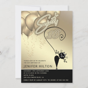 Invitation Cool whimsy chat noir ballon or doux 16