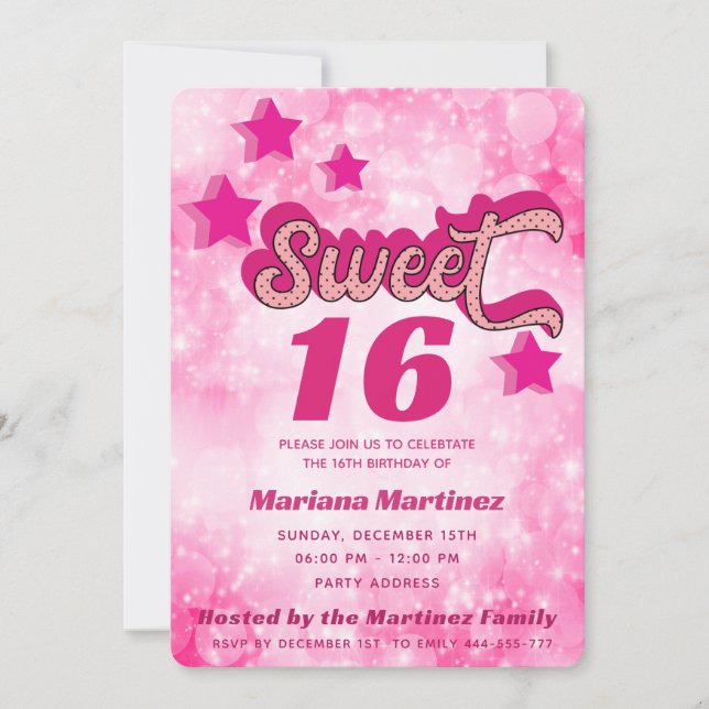 Invitation Cool whimsy moderne super star typographie rose ro (Devant)