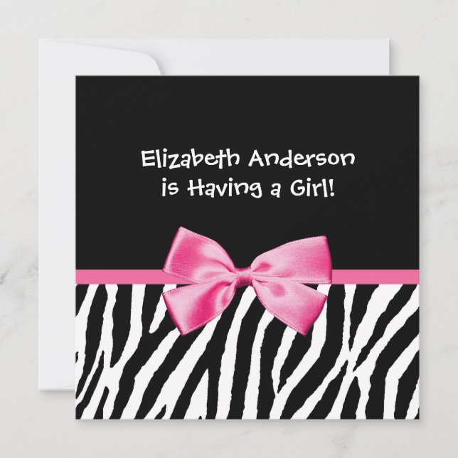 Invitation Copie à la mode de zèbre et baby shower rose de (Devant)