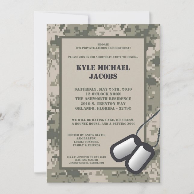 Invitation copie d'ACU de Camo d'ARMÉE d'invitation de fête (Devant)
