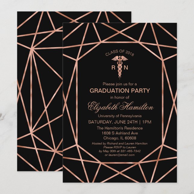 Invitation Copper Gem École Médicale de soins infirmiers fête (Devant / Derrière)