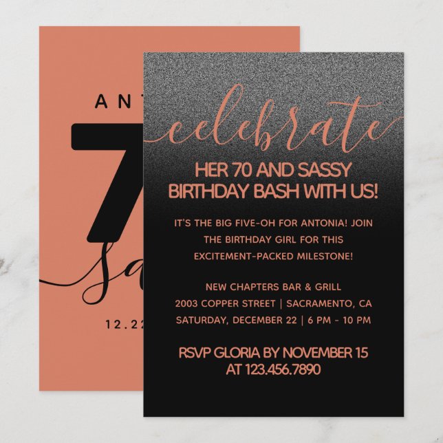 Invitation Copper Girly 70 et Sassy (Devant / Derrière)