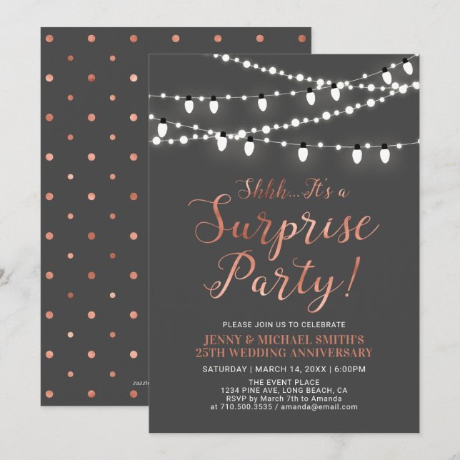 Invitation Copper & Gray | Surprise 40e anniversaire de maria (Devant / Derrière)