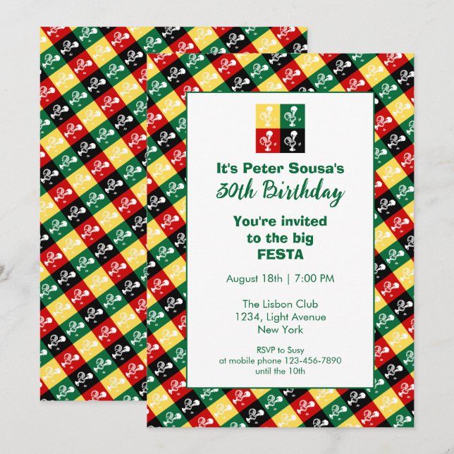 Invitation Coq portugais de Barcelone fête d'anniversaire (Devant / Derrière)