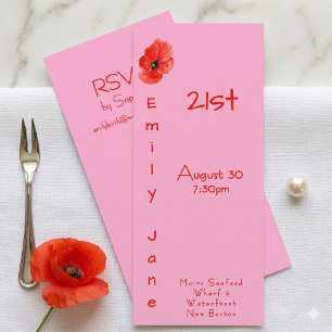Invitation Coquelicot rouge rose Funky Vertical 21e anniversa