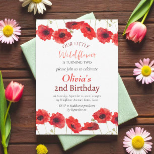 Invitation Coquelicots 2ème Deuxième Anniversaire Fille Flora