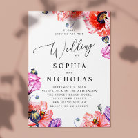 Coquelicots. Aquarelle code QR + mariage floral ro