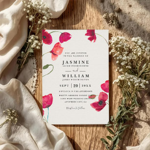Invitation Coquelicots Floral Romantique Chic Code QR Mariage