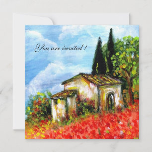 Invitation COQUELICOTS PAYSAGE DE TOSCANE Champs de fleurs ro