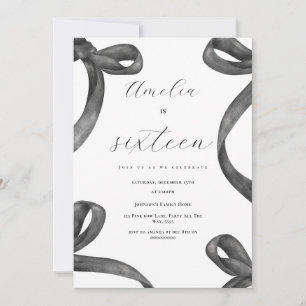 Invitation Coquette 16e anniversaire fille Noir Bow 18e 21e