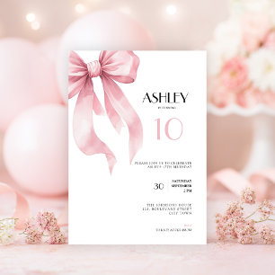 Invitation Coquette à l'arc rose pour filles 10 ans