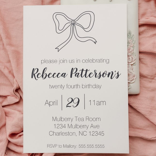 Invitation Coquette Aesthétique Black Bow Feminine Anniversai (Coquette aesthetic party invitation birthday bachelorette bridal cute black bow girly feminine)