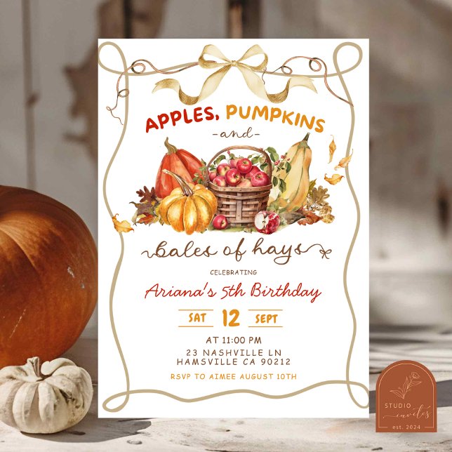 Invitation Coquette Apples Pumpkins and Bales of Hay birthday (Créateur téléchargé)