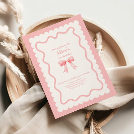Invitation Coquette Aquarelle rose Bow 1er anniversaire
