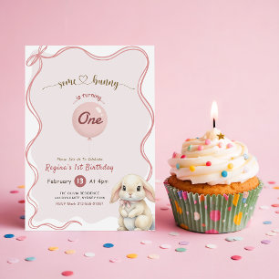 Invitation Coquette Arc-en-ciel Rose Some Bunny 1er Anniversa