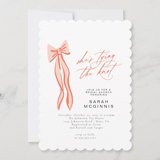 Invitation Coquette Attache la Fête des mariées de noeud rose (Devant)