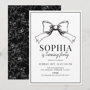 Invitation Coquette Black Bow Ribbon Adulte Anniversaire