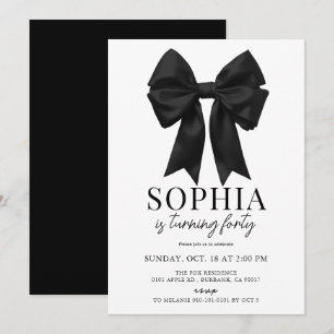 Invitation Coquette Black Bow Ribbon Adulte Anniversaire