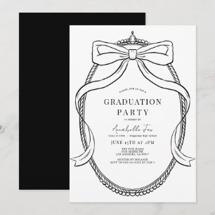 Invitation Coquette Black Bow Ribbon Frame Graduation Party