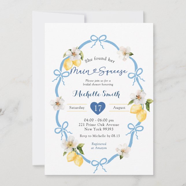 Invitation Coquette bleue Bow Citron bleu Squeeze principal (Devant)