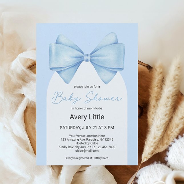 Invitation Coquette Blue Bow Moderne Baby shower garçon (Créateur téléchargé)