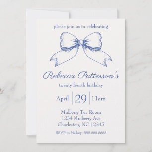 Invitation Coquette Blue Ribbon Bow Feminine Party
