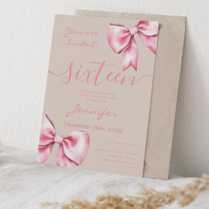 Invitation Coquette Blush Pink Bow Sweet 16 Partie Champagne