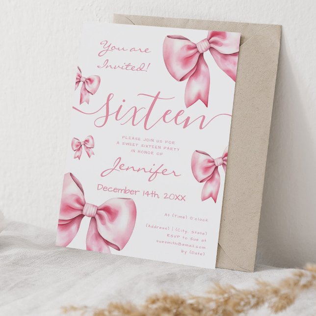 Invitation Coquette Blush Pink Bow Sweet 16 Party (Coquette Blush Pink Bow Sweet 16 Party Invitation)