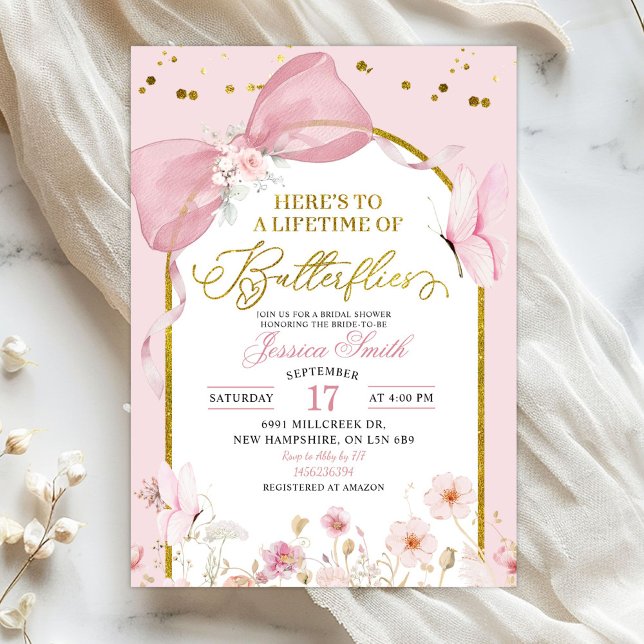 Invitation Coquette Blush Pink Butterfly Bridal Shower (Créateur téléchargé)
